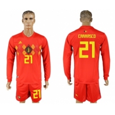 Belgium #21 Carrasco Red Home Long Sleeves Soccer Country Jersey