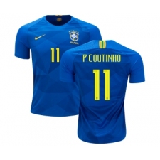 Brazil #11 P. Coutinho Away Soccer Country Jersey
