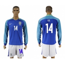 Brazil #14 GIL Away Long Sleeves Soccer Country Jersey