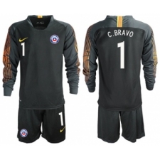 Chile #1 C.Bravo Black Goalkeeper Long Sleeves Soccer Country Jersey