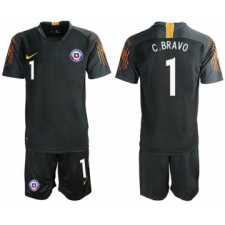 Chile #1 C.Bravo Black Goalkeeper Soccer Country Jersey