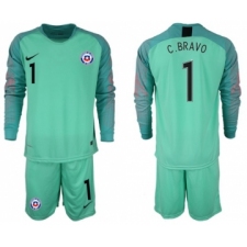 Chile #1 C.Bravo Green Goalkeeper Long Sleeves Soccer Country Jersey