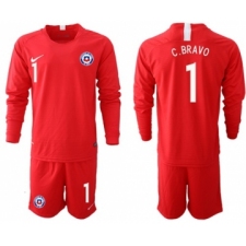 Chile #1 C.Bravo Home Long Sleeves Soccer Country Jersey