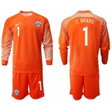 Chile #1 C.Bravo Orange Goalkeeper Long Sleeves Soccer Country Jersey