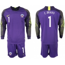 Chile #1 C.Bravo Purple Goalkeeper Long Sleeves Soccer Country Jersey