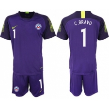 Chile #1 C.Bravo Purple Goalkeeper Soccer Country Jersey