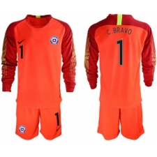 Chile #1 C.Bravo Red Goalkeeper Long Sleeves Soccer Country Jersey