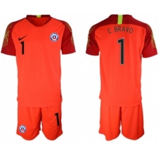 Chile #1 C.Bravo Red Goalkeeper Soccer Country Jersey