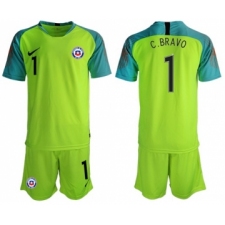 Chile #1 C.Bravo Shiny Green Goalkeeper Soccer Country Jersey