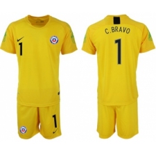 Chile #1 C.Bravo Yellow Goalkeeper Soccer Country Jersey