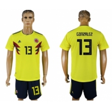 Colombia #13 Gonzalez Home Soccer Country Jersey