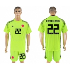 Colombia #22 Castellanos Shiny Green Goalkeeper Soccer Country Jersey
