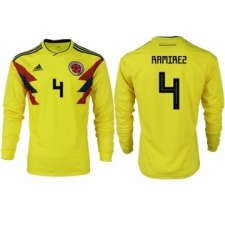 Colombia #4 Ramirez Home Long Sleeves Soccer Country Jersey