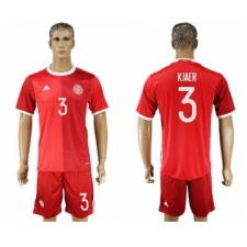 Danmark #3 Kjaer Red Home Soccer Country Jersey