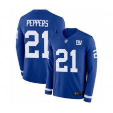 Men's New York Giants #21 Jabrill Peppers Limited Royal Blue Therma Long Sleeve Football Jersey