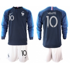 France #10 Mbappe Home Long Sleeves Soccer Country Jersey