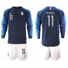 France #11 Dembele Home Long Sleeves Soccer Country Jersey