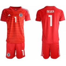 Germany #1 Neuer Red Goalkeeper Soccer Country Jersey