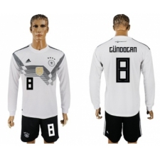 Germany #8 Gundogan White Home Long Sleeves Soccer Country Jersey