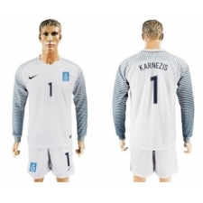 Greece #1 Karnezis White Goalkeeper Long Sleeves Soccer Country Jersey