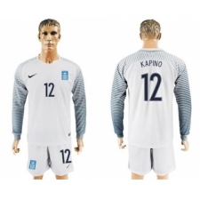 Greece #12 Kapino White Goalkeeper Long Sleeves Soccer Country Jersey