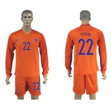 Holland #22 Vorm Home Long Sleeves Soccer Country Jersey