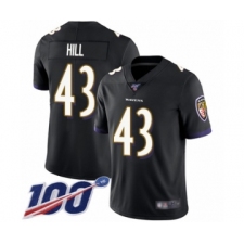 Men's Baltimore Ravens #43 Justice Hill Black Alternate Vapor Untouchable Limited Player 100th Season Football Jersey