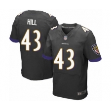 Men's Baltimore Ravens #43 Justice Hill Elite Black Alternate Football Jersey