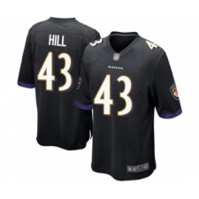 Men's Baltimore Ravens #43 Justice Hill Game Black Alternate Football Jersey