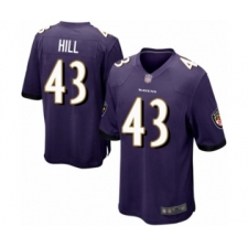 Men's Baltimore Ravens #43 Justice Hill Game Purple Team Color Football Jersey
