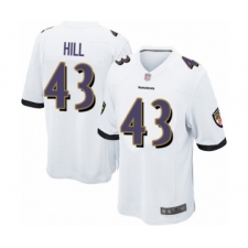Men's Baltimore Ravens #43 Justice Hill Game White Football Jersey
