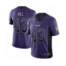 Men's Baltimore Ravens #43 Justice Hill Limited Purple Rush Drift Fashion Football Jersey