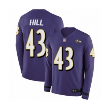 Men's Baltimore Ravens #43 Justice Hill Limited Purple Therma Long Sleeve Football Jersey