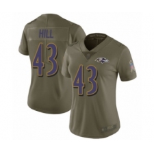 Women's Baltimore Ravens #43 Justice Hill Limited Olive 2017 Salute to Service Football Jersey