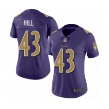 Women's Baltimore Ravens #43 Justice Hill Limited Purple Rush Vapor Untouchable Football Jersey