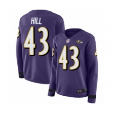 Women's Baltimore Ravens #43 Justice Hill Limited Purple Therma Long Sleeve Football Jersey