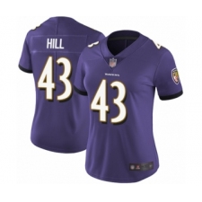 Women's Baltimore Ravens #43 Justice Hill Purple Team Color Vapor Untouchable Limited Player Football Jersey