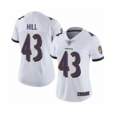 Women's Baltimore Ravens #43 Justice Hill White Vapor Untouchable Limited Player Football Jersey