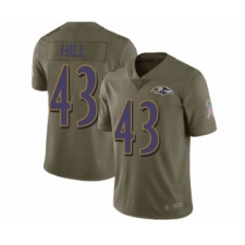 Youth Baltimore Ravens #43 Justice Hill Limited Olive 2017 Salute to Service Football Jersey