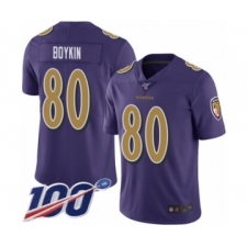 Men's Baltimore Ravens #80 Miles Boykin Limited Purple Rush Vapor Untouchable 100th Season Football Jersey