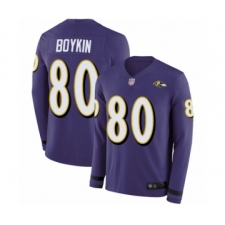 Men's Baltimore Ravens #80 Miles Boykin Limited Purple Therma Long Sleeve Football Jersey