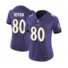 Women's Baltimore Ravens #80 Miles Boykin Purple Team Color Vapor Untouchable Limited Player Football Jersey