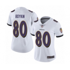 Women's Baltimore Ravens #80 Miles Boykin White Vapor Untouchable Limited Player Football Jersey