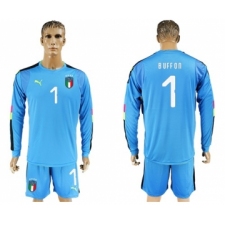 Italy #1 Buffon Blue Long Sleeves Goalkeeper Soccer Country Jersey