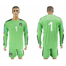 Italy #1 Buffon Green Long Sleeves Goalkeeper Soccer Country Jersey