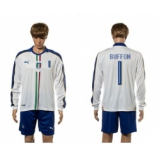 Italy #1 Buffon White Away Long Sleeves Soccer Country Jersey