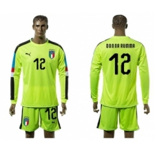 Italy #12 Donna Rumma Shiny Green Long Sleeves Goalkeeper Soccer Country Jersey