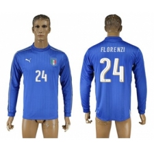 Italy #24 Florenzi Blue Home Long Sleeves Soccer Country Jersey