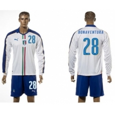 Italy #28 Bonaventura White Away Long Sleeves Soccer Country Jersey