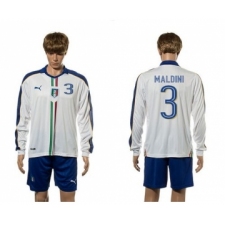 Italy #3 Maldini White Away Long Sleeves Soccer Country Jersey